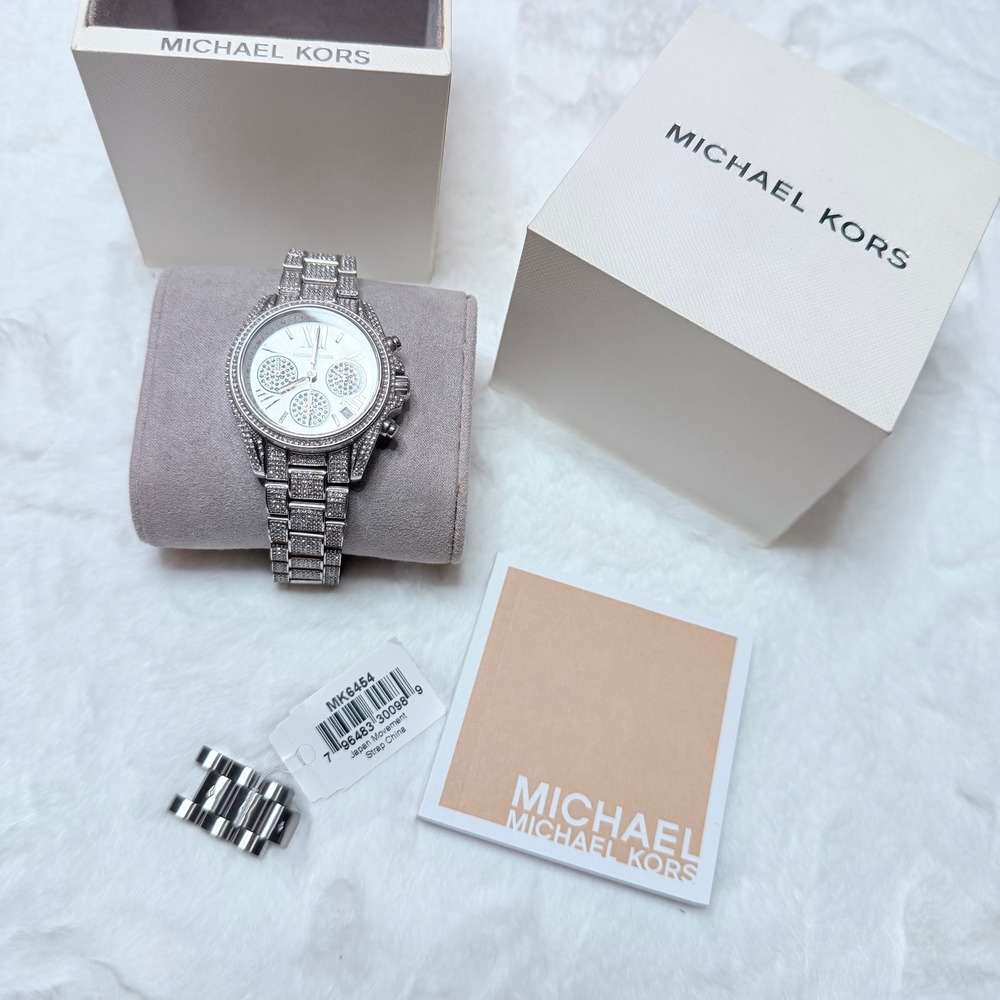 Michael Kors MK6454 Chronograph Watch Silver Tone Crystal Accents Like New